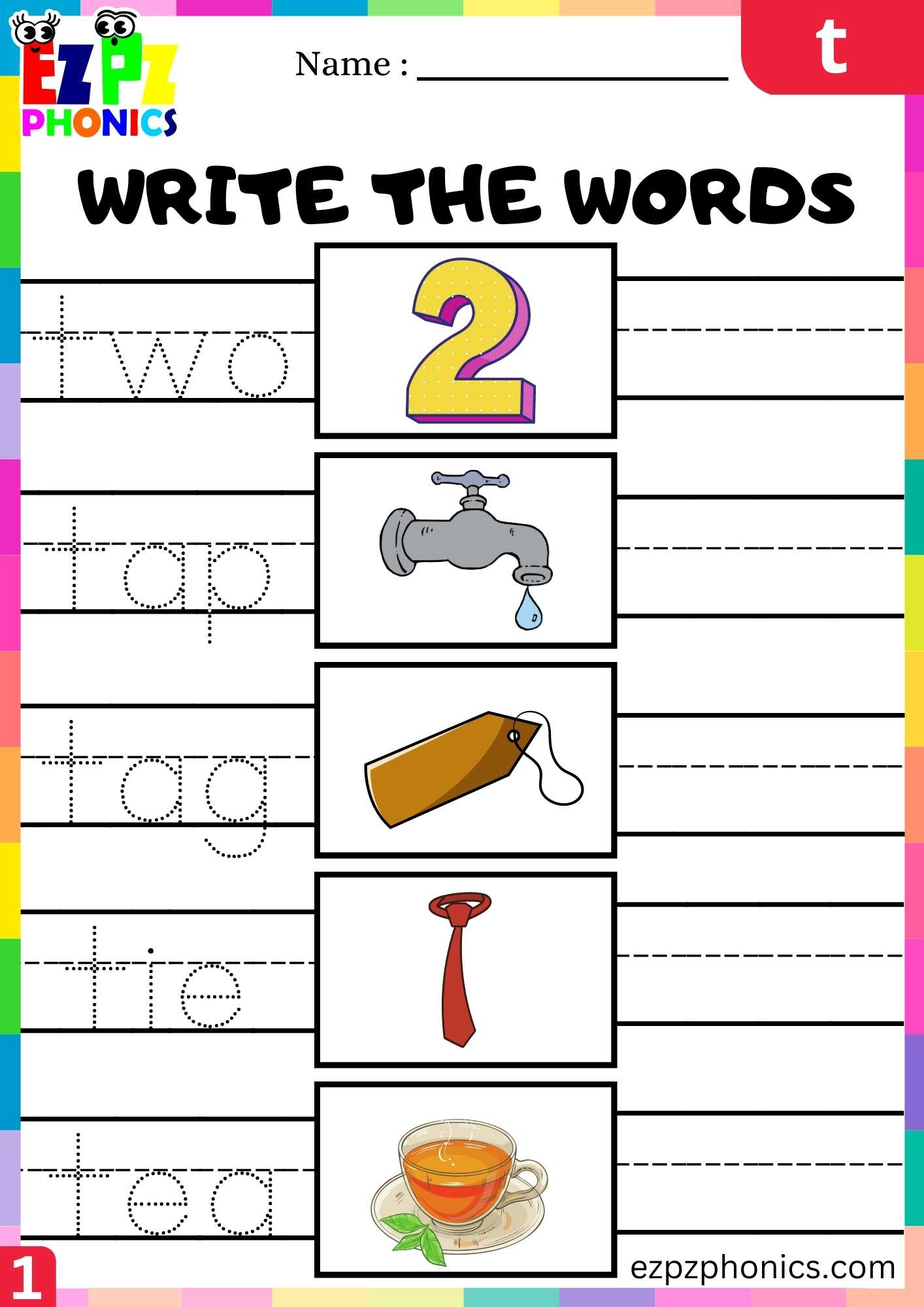 Letter T Write The Words Beginning Sounds Worksheet